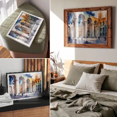 Urban architecture watercolor print elegant arches design