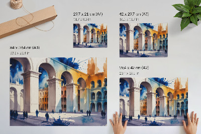 Poster Urban architecture watercolor stains elegant arches