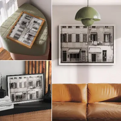 Photo canvas minimalist black and white tenement house facade