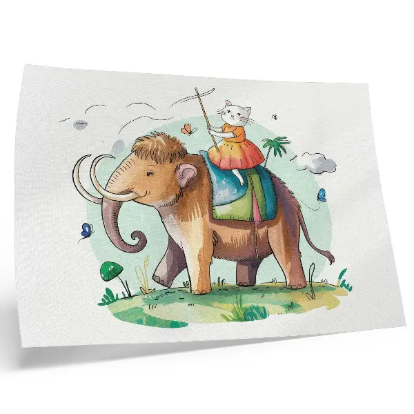 Decorative canvas print cat on a mammoth fantasy nature magic theme