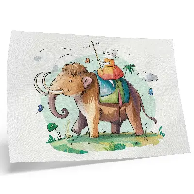 Decorative canvas print cat on a mammoth fantasy nature magic theme
