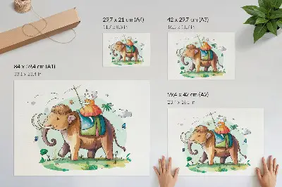 Decorative canvas print cat on a mammoth fantasy nature magic theme