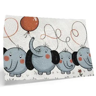 Elephant poster with balloons featuring themes of cleanliness, fun, and joy