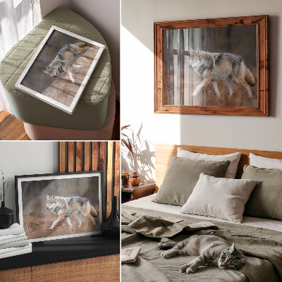 Decorative canvas print Wolf in motion wild landscape nature
