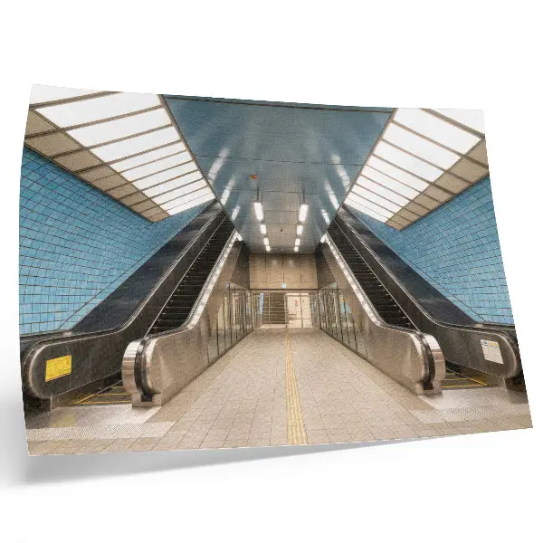 Decorative canvas print blue tiles with modern symmetrical stairs design