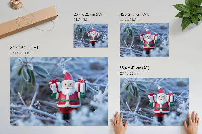 Decorative canvas print featuring Santa Claus with gifts in a winter setting