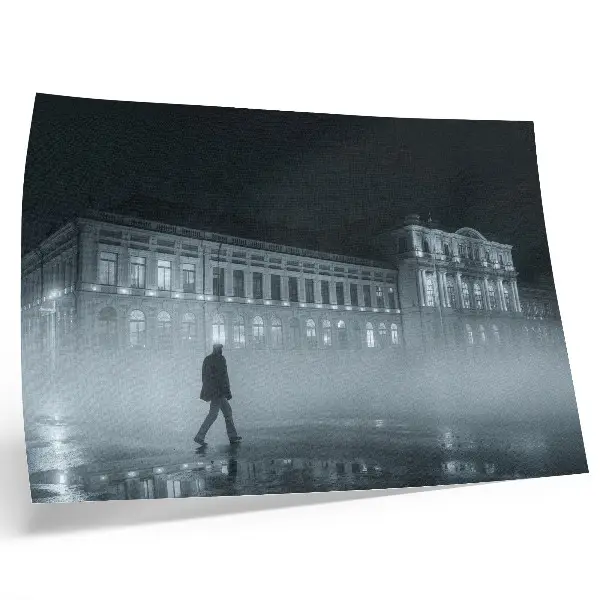 Photo canvas night city fog with a monumental building