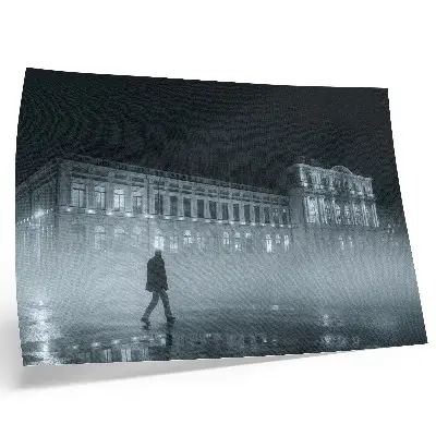 Photo canvas night city fog with a monumental building