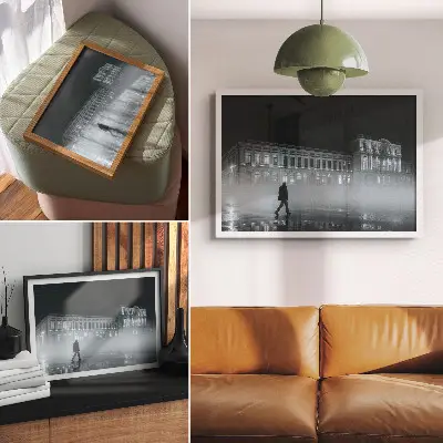 Photo canvas night city fog with a monumental building