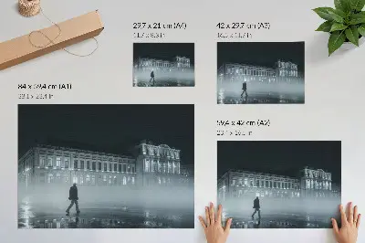 Photo canvas night city fog with a monumental building