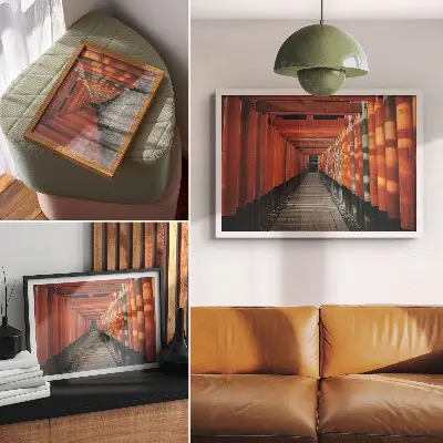 Decorative canvas print orange tunnel columns with symmetry and depth