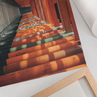 Decorative canvas print orange tunnel columns with symmetry and depth