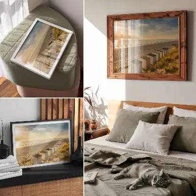 Photo canvas white houses with a sea view at sunset