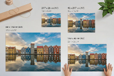 Poster Colorful houses by the water reflections architecture