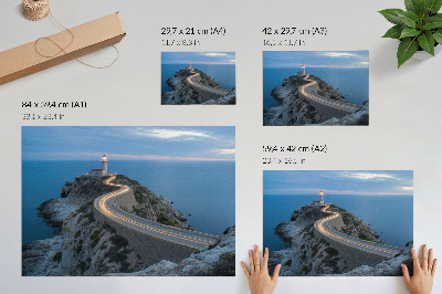Photo canvas A picturesque landscape with a lantern and a winding road at night