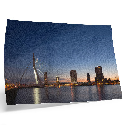 Decorative canvas print Bridge and city at dusk with shining city lights