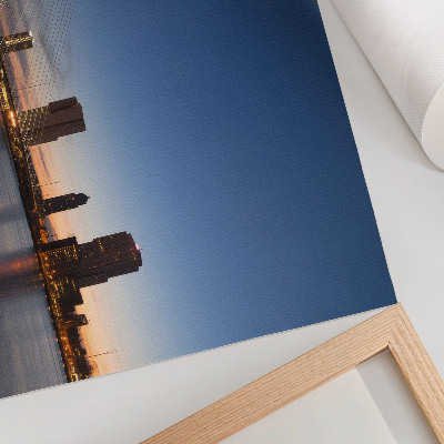 Decorative canvas print Bridge and city at dusk with shining city lights