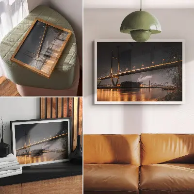 Poster bridge at night showcasing a modern structure in a peaceful atmosphere