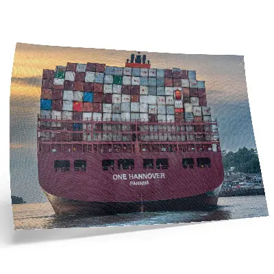 Container ship poster a container ship packed with colorful containers on the water