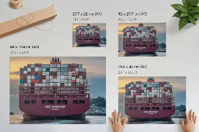 Container ship poster a container ship packed with colorful containers on the water