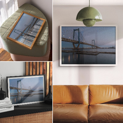 Photo canvas Bridge against the backdrop of dusk, calm water, modernity