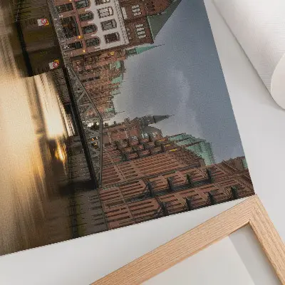Poster atmospheric architecture featuring a bridge over calm water at evening