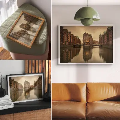 Photo canvas historic buildings with canals, calm water, and bridges