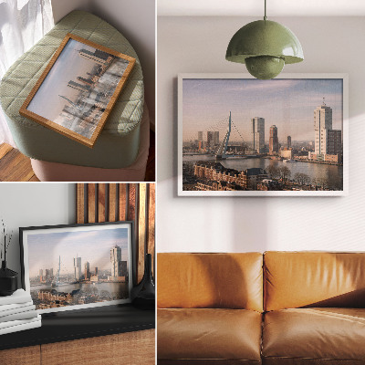 Photo canvas Impressive skyscrapers and an elegant bridge over the river