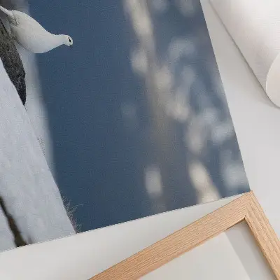 Decorative canvas print bird in the snow winter landscape scene