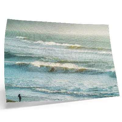 Sea waves and man on the shore poster dynamic nature photography