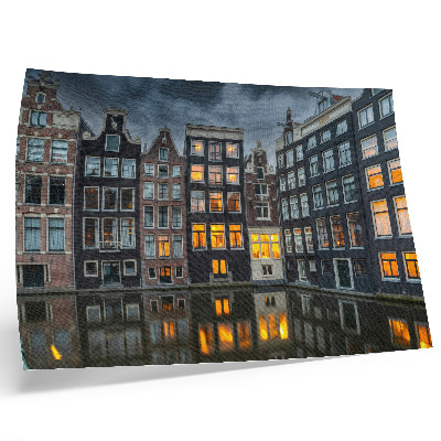 Photo canvas tenement houses by the canal with a cozy reflection atmosphere