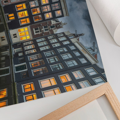 Photo canvas tenement houses by the canal with a cozy reflection atmosphere