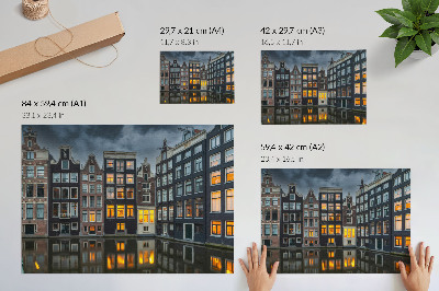 Photo canvas tenement houses by the canal with a cozy reflection atmosphere