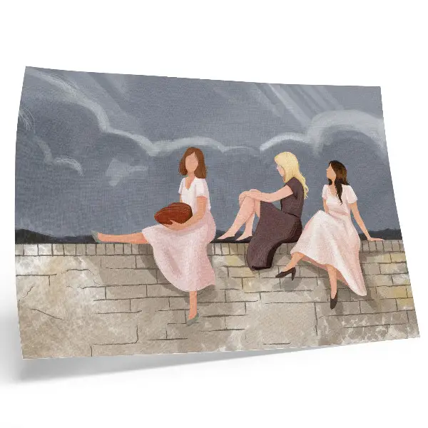 Photo canvas three women on the wall in bright dresses with a big sky
