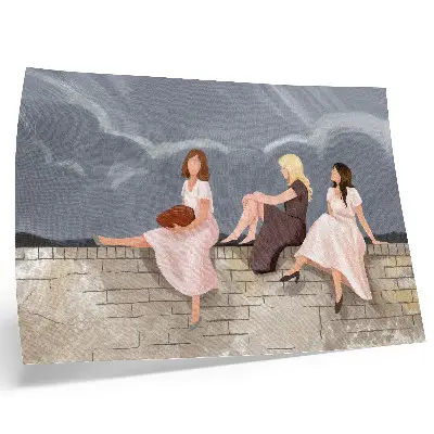 Photo canvas three women on the wall in bright dresses with a big sky