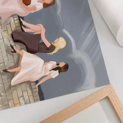 Photo canvas three women on the wall in bright dresses with a big sky