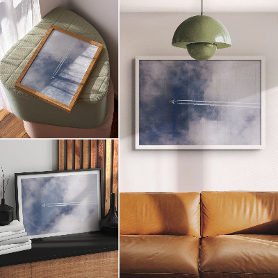 Decorative canvas print Airplane in the blue sky with white streaks
