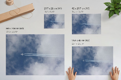 Decorative canvas print Airplane in the blue sky with white streaks