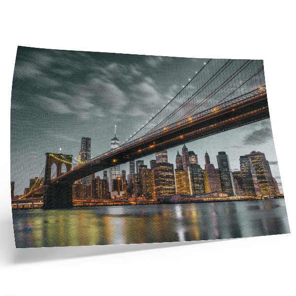 Poster Panorama in the evening, city, bridge, lights, water