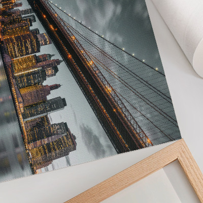 Poster Panorama in the evening, city, bridge, lights, water