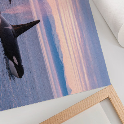 Photo canvas Killer whales against a pastel seascape