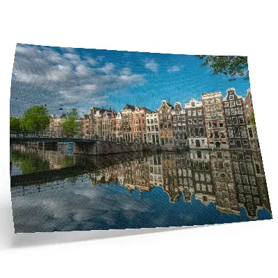 Decorative canvas print seductive tenement houses reflected in canal water