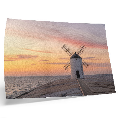 Poster Windmill in the sunset light, sea, pastel sky