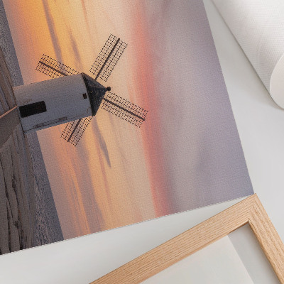 Poster Windmill in the sunset light, sea, pastel sky