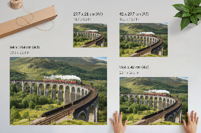 Photo canvas A viaduct with a train among green hills