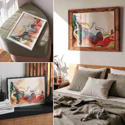 Decorative canvas print featuring dynamic waves of color interpenetrating each other