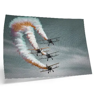 Airplanes in formation with orange streaks poster