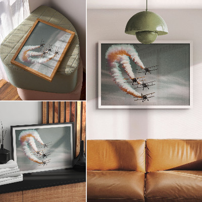 Poster Airplanes in formation with orange streaks