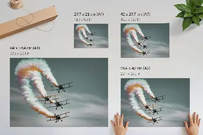 Airplanes in formation with orange streaks poster