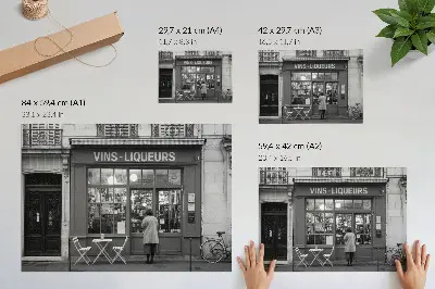 Poster stylish facade with an old town atmosphere in black and white
